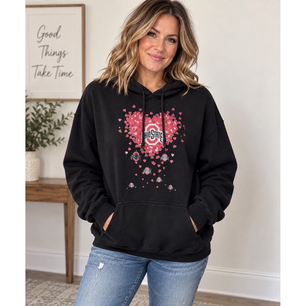 Ohio State Buckeyes Heart Graphic Gildan Heavy Blend Hoodie XL Black